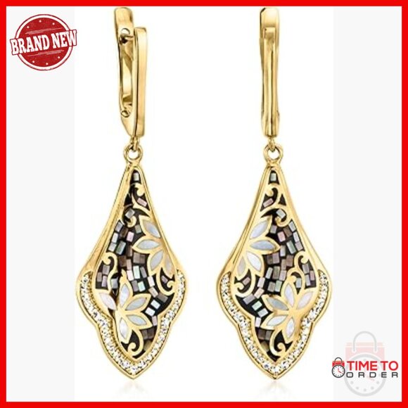 Mother of Pearl Zircon Drop Earrings 18kt Gold Over Sterling Silver
